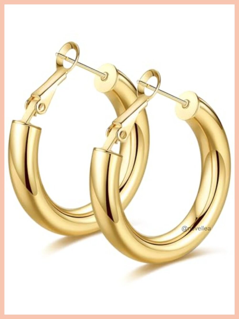 Chunky Hoop Earrings 14K Gold Plated Lightweight Hollow Tube for Women